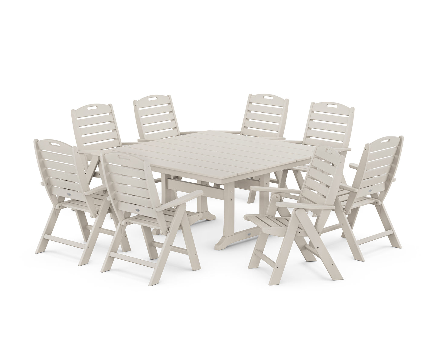 Nautical Highback 9-Piece Square Farmhouse Dining Set with Trestle Legs
