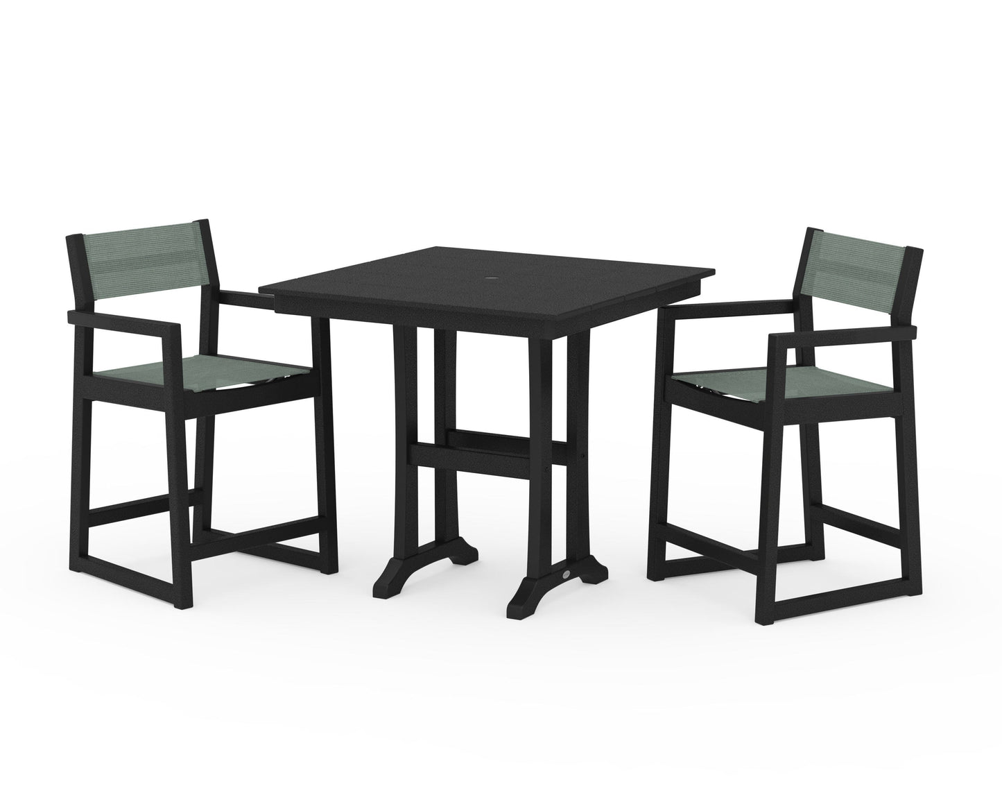 EDGE Sling Arm Chair 3-Piece Farmhouse Counter Set with Trestle Legs