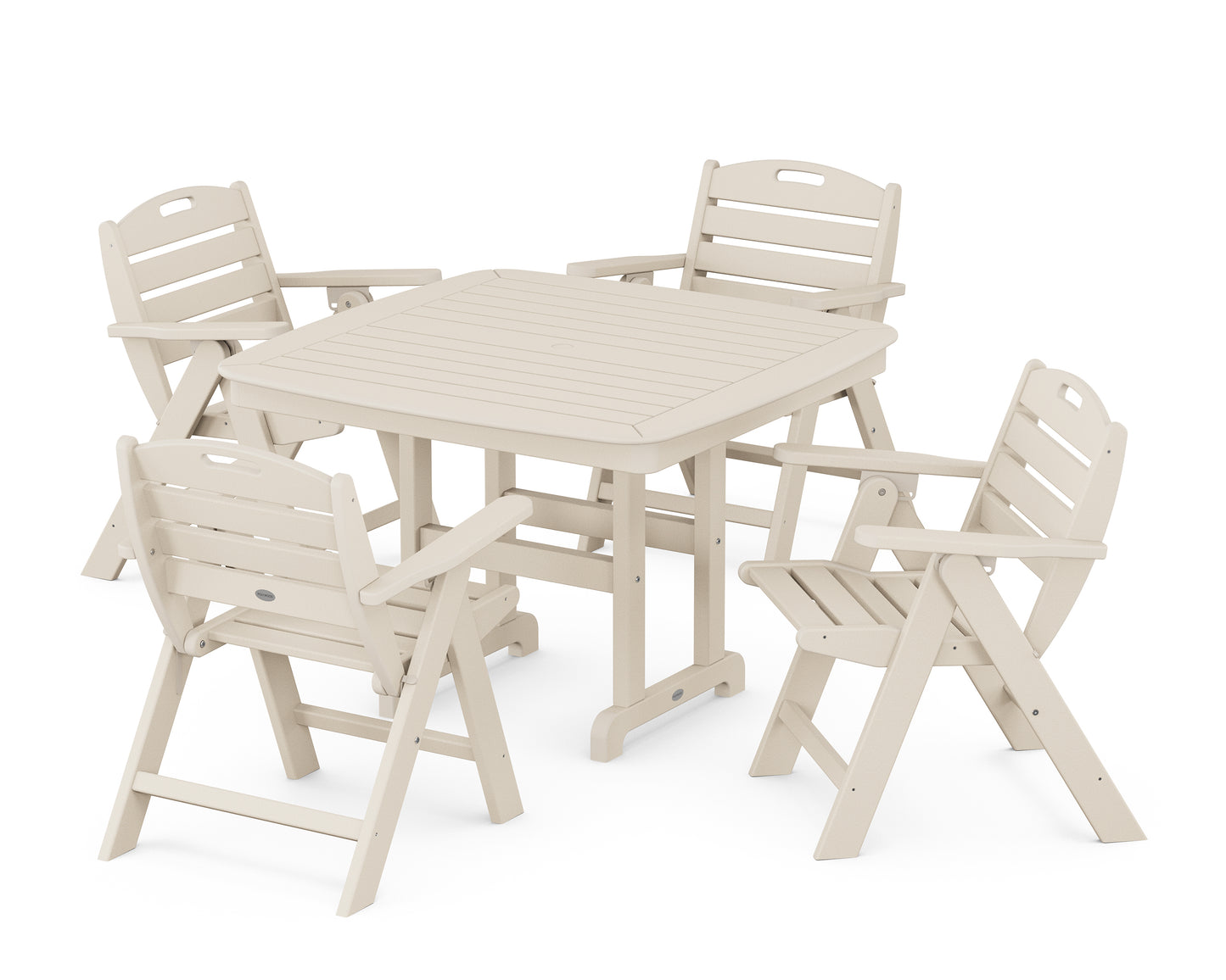 Nautical Folding Lowback Chair 5-Piece Dining Set with Trestle Legs