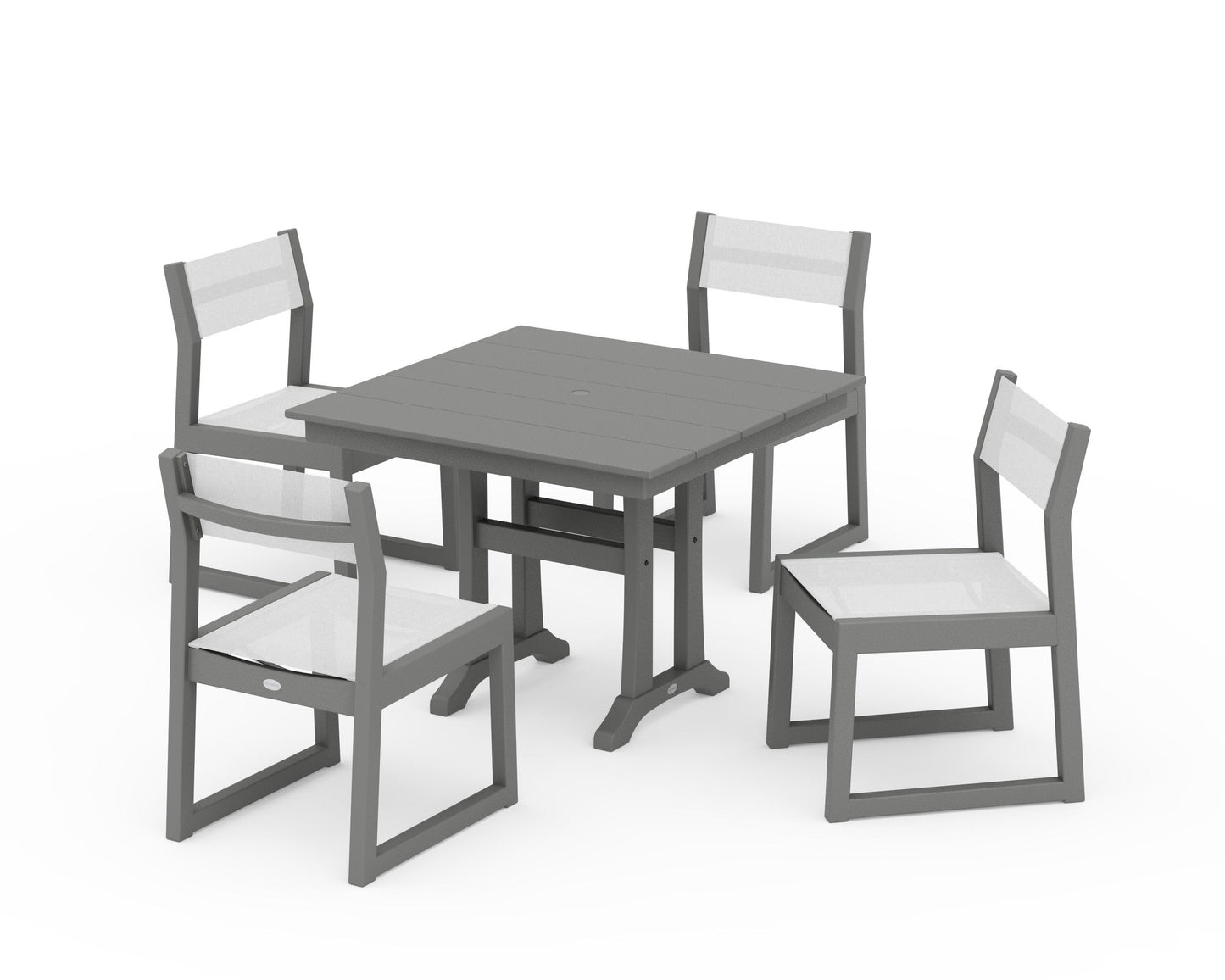EDGE Sling 5-Piece Farmhouse Trestle Side Chair Dining Set