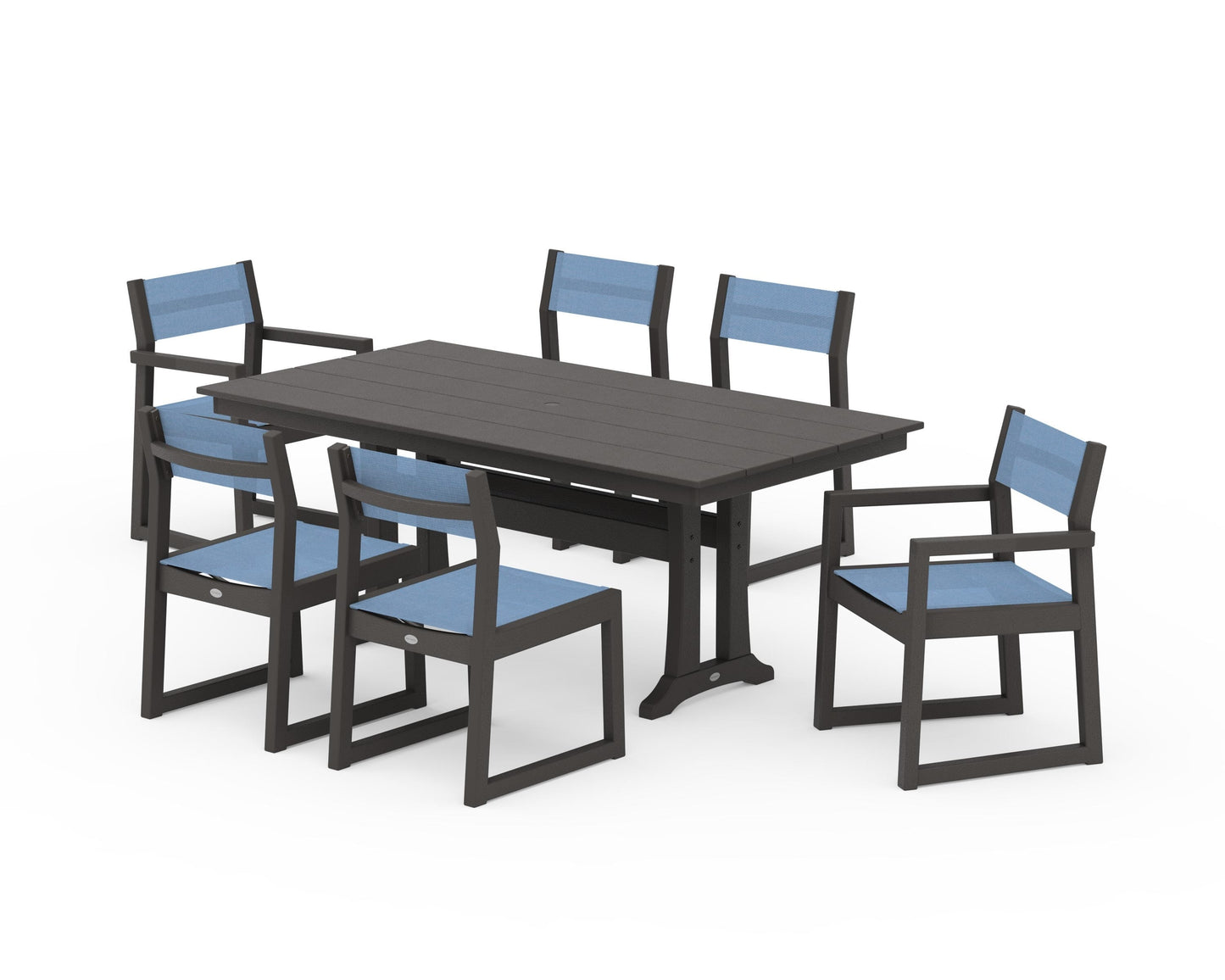 EDGE Sling 7-Piece Farmhouse Trestle Dining Set