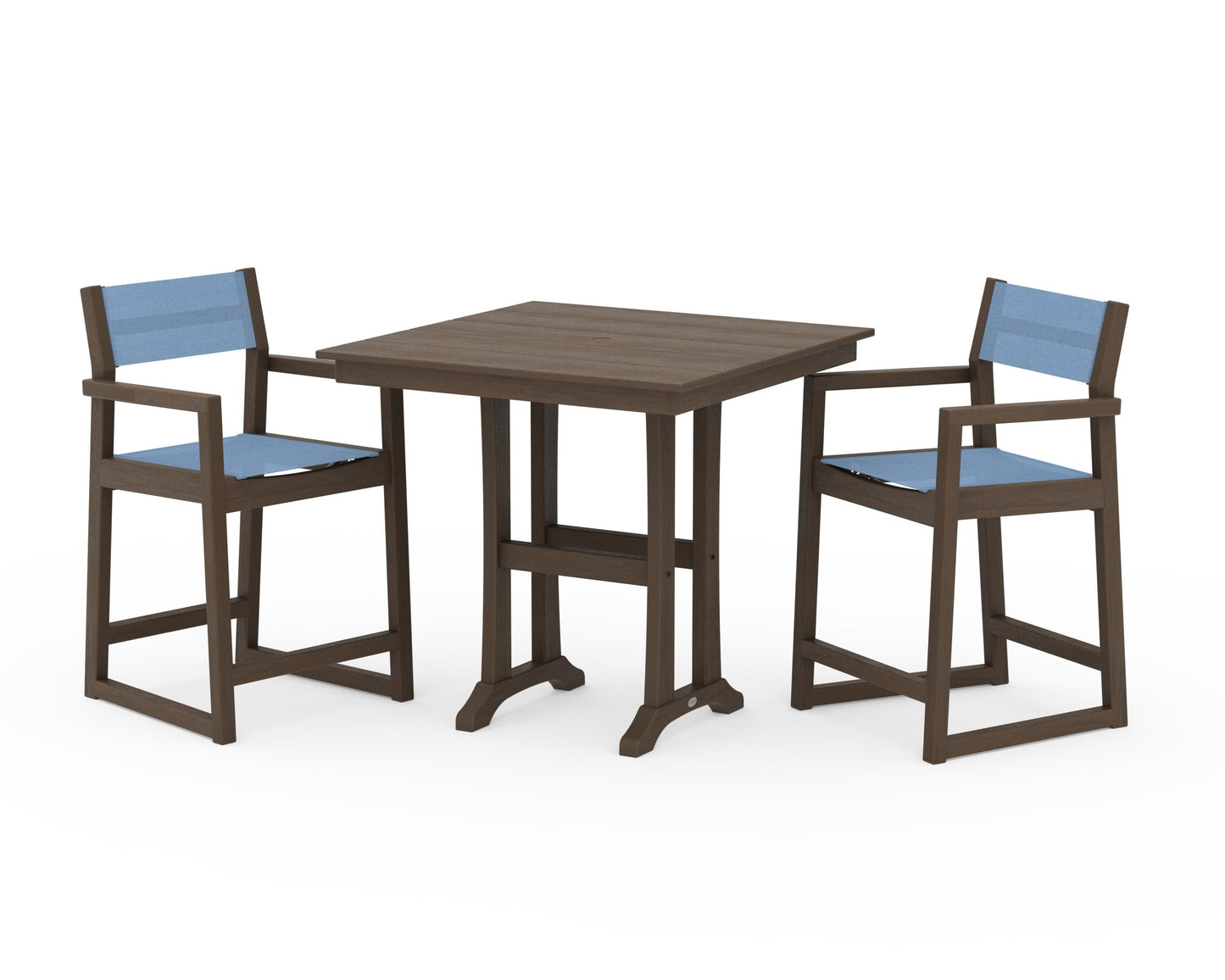 EDGE Sling Arm Chair 3-Piece Farmhouse Counter Set with Trestle Legs