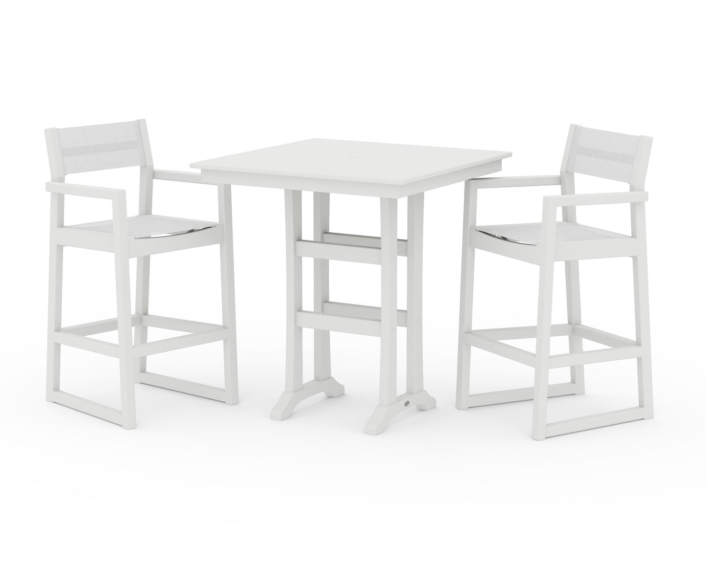EDGE Sling Arm Chair 3-Piece Farmhouse Bar Set with Trestle Legs