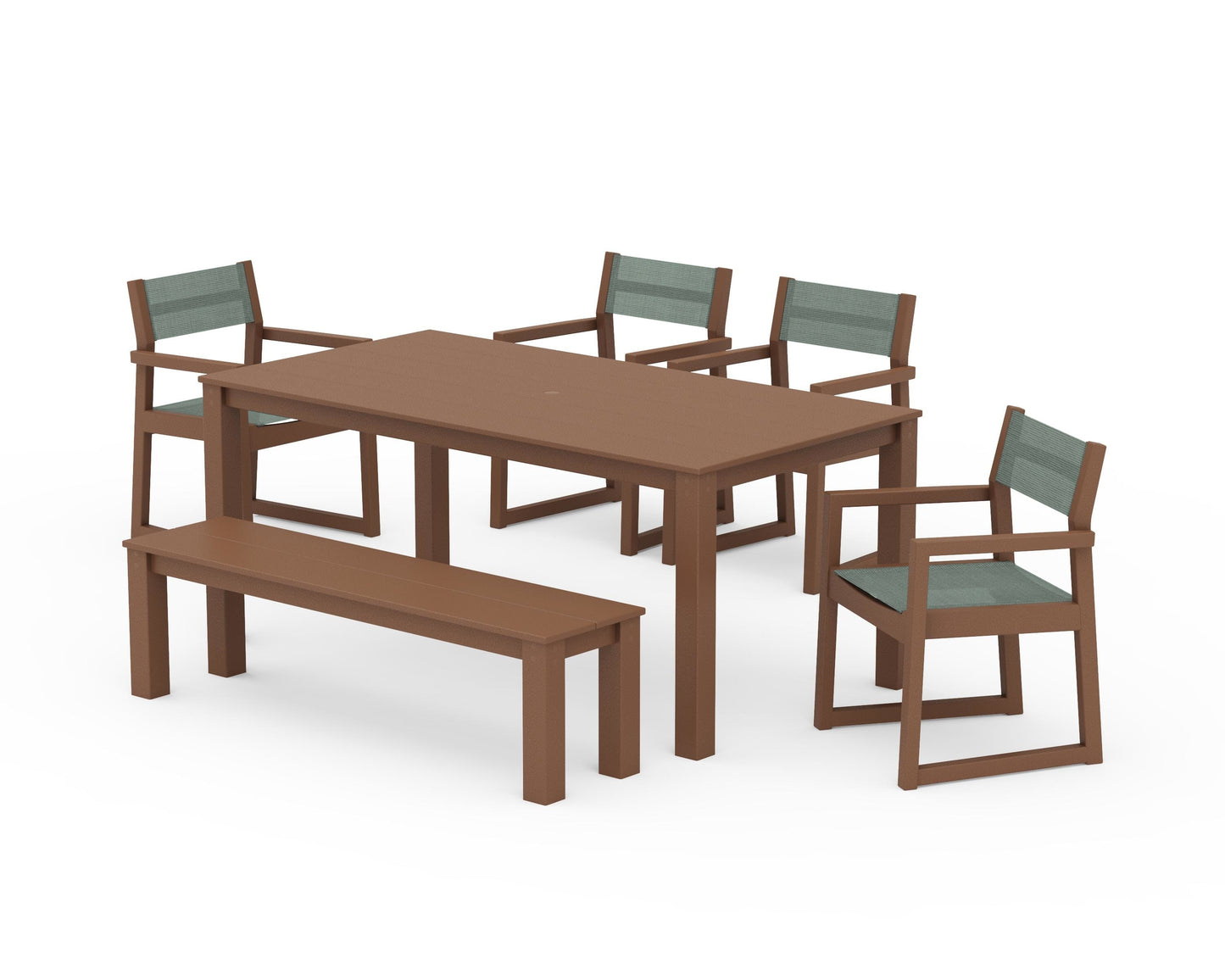 EDGE Sling Arm Chair 6-Piece Parsons Dining Set with Bench