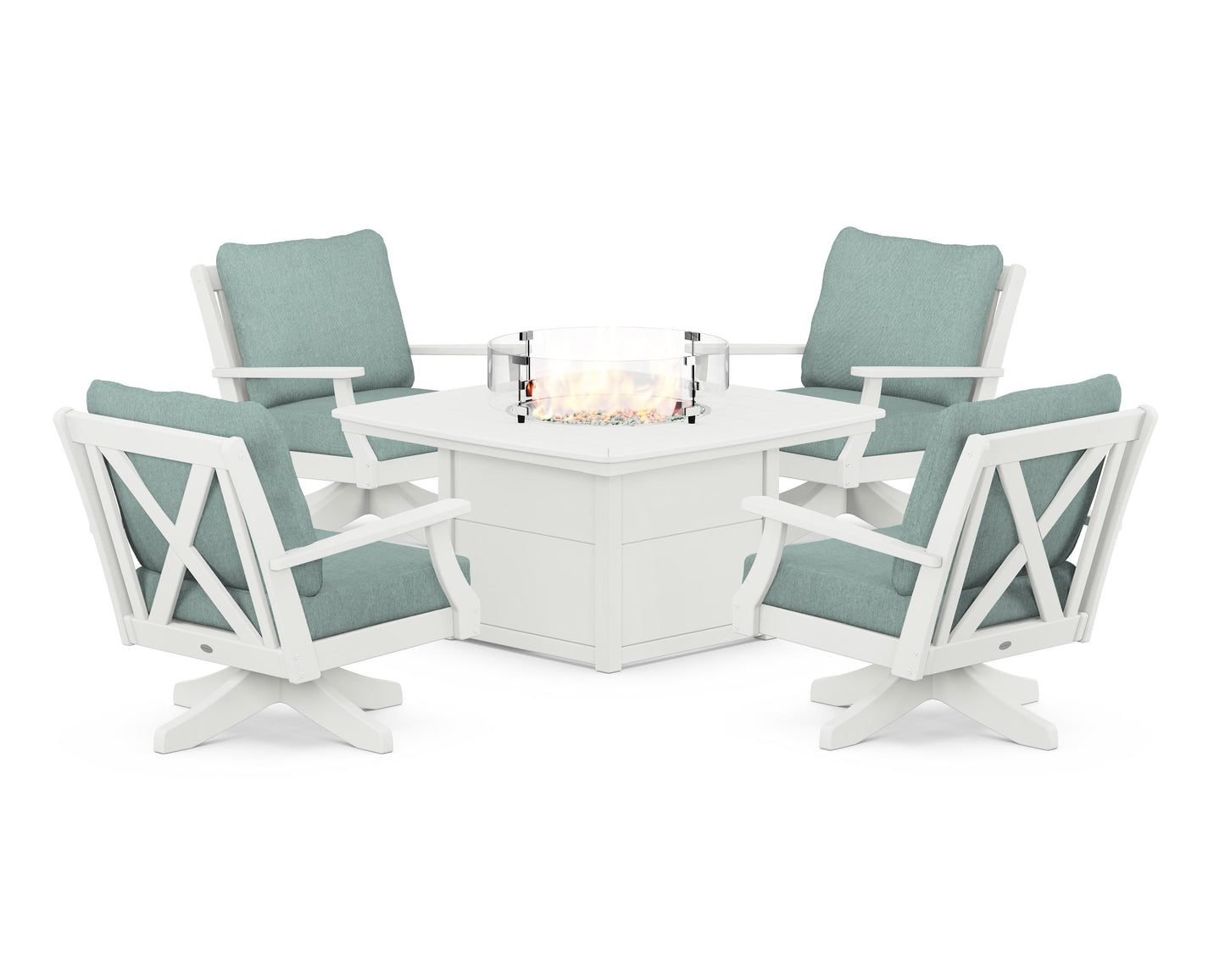 Braxton 5-Piece Deep Seating Swivel Conversation Set with Fire Pit Table