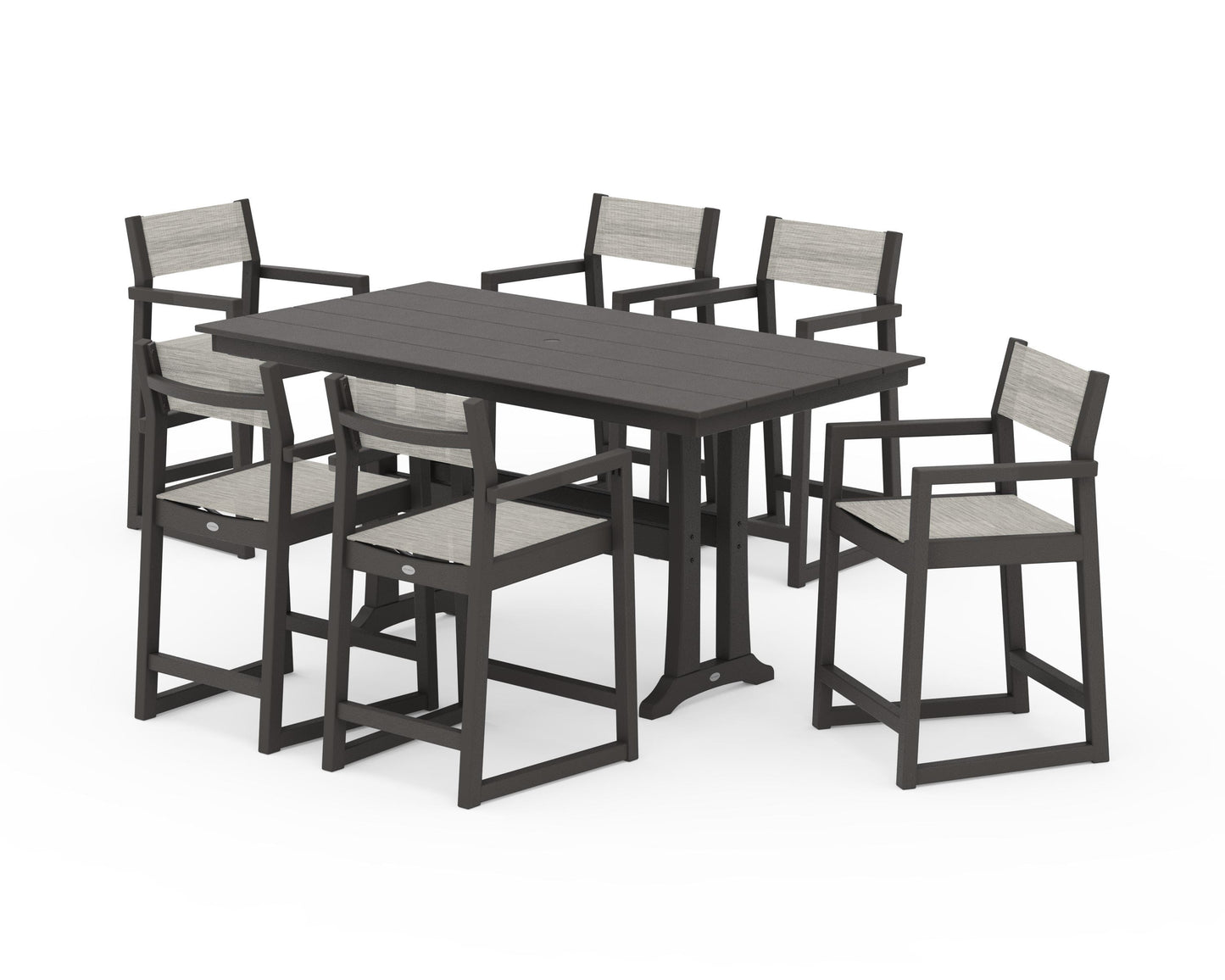 EDGE Sling Arm Chair 7-Piece Farmhouse Counter Set with Trestle Legs