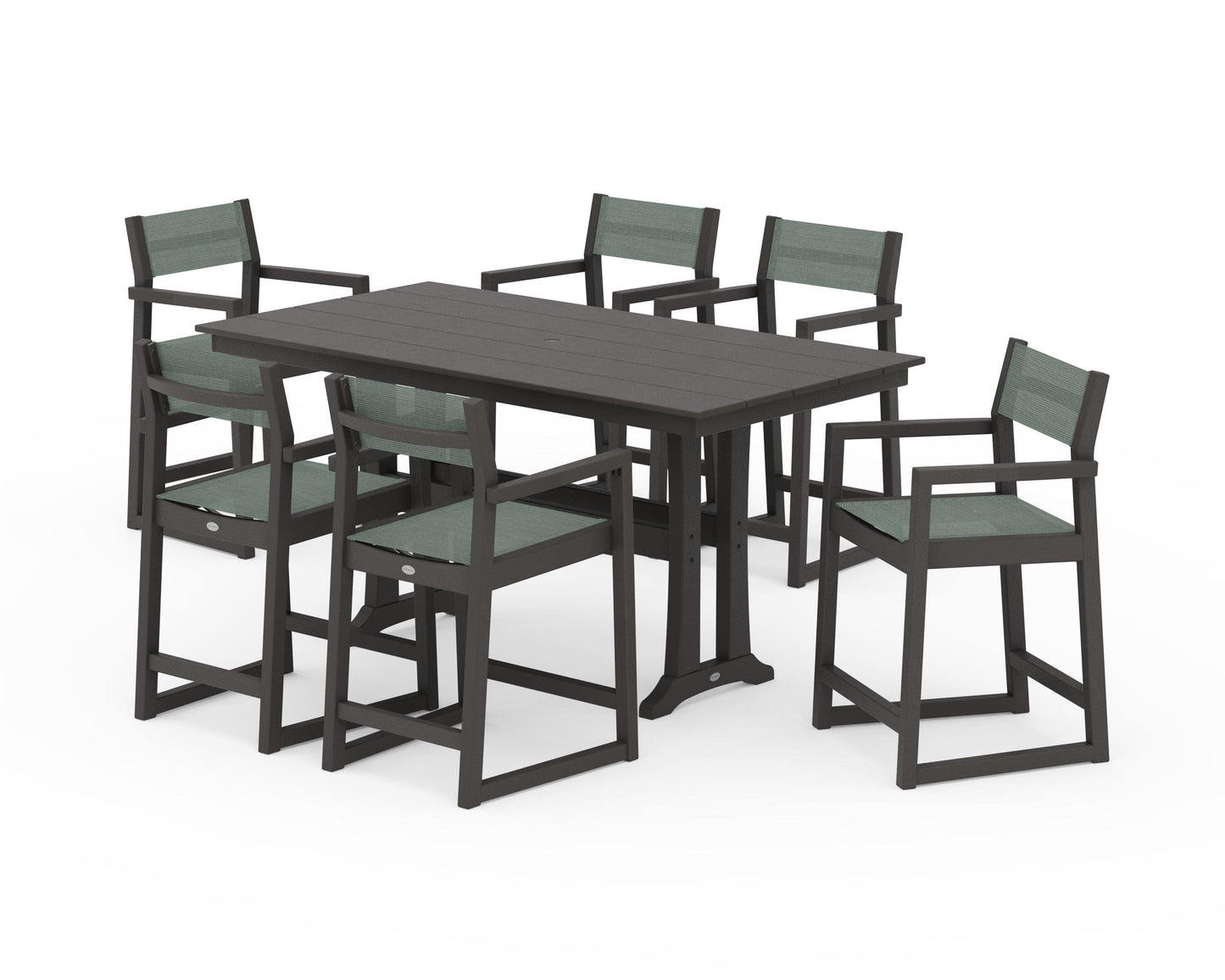 EDGE Sling Arm Chair 7-Piece Farmhouse Counter Set with Trestle Legs