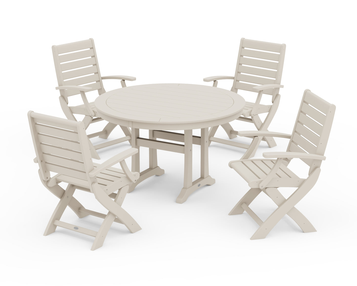 Signature Folding Chair 5-Piece Round Dining Set with Trestle Legs