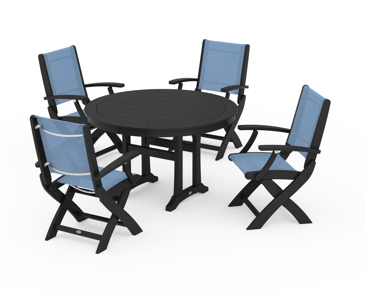Coastal Folding Chair 5-Piece Round Dining Set with Trestle Legs