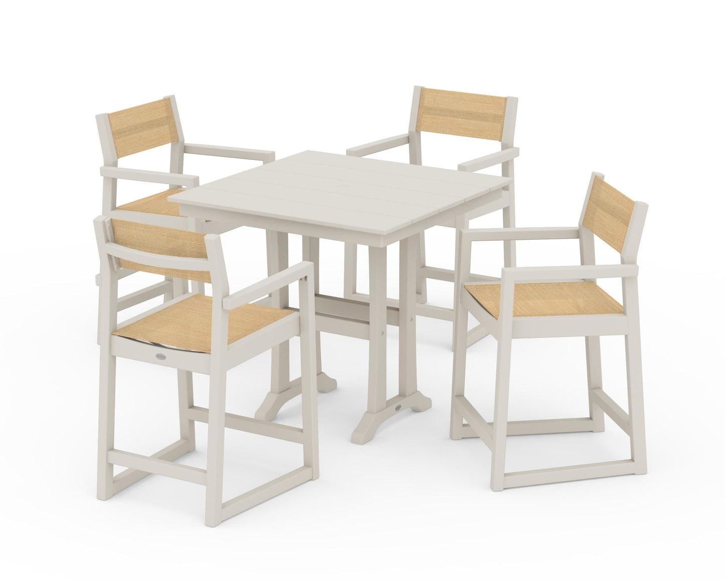 EDGE Sling Arm Chair 5-Piece Farmhouse Counter Set with Trestle Legs