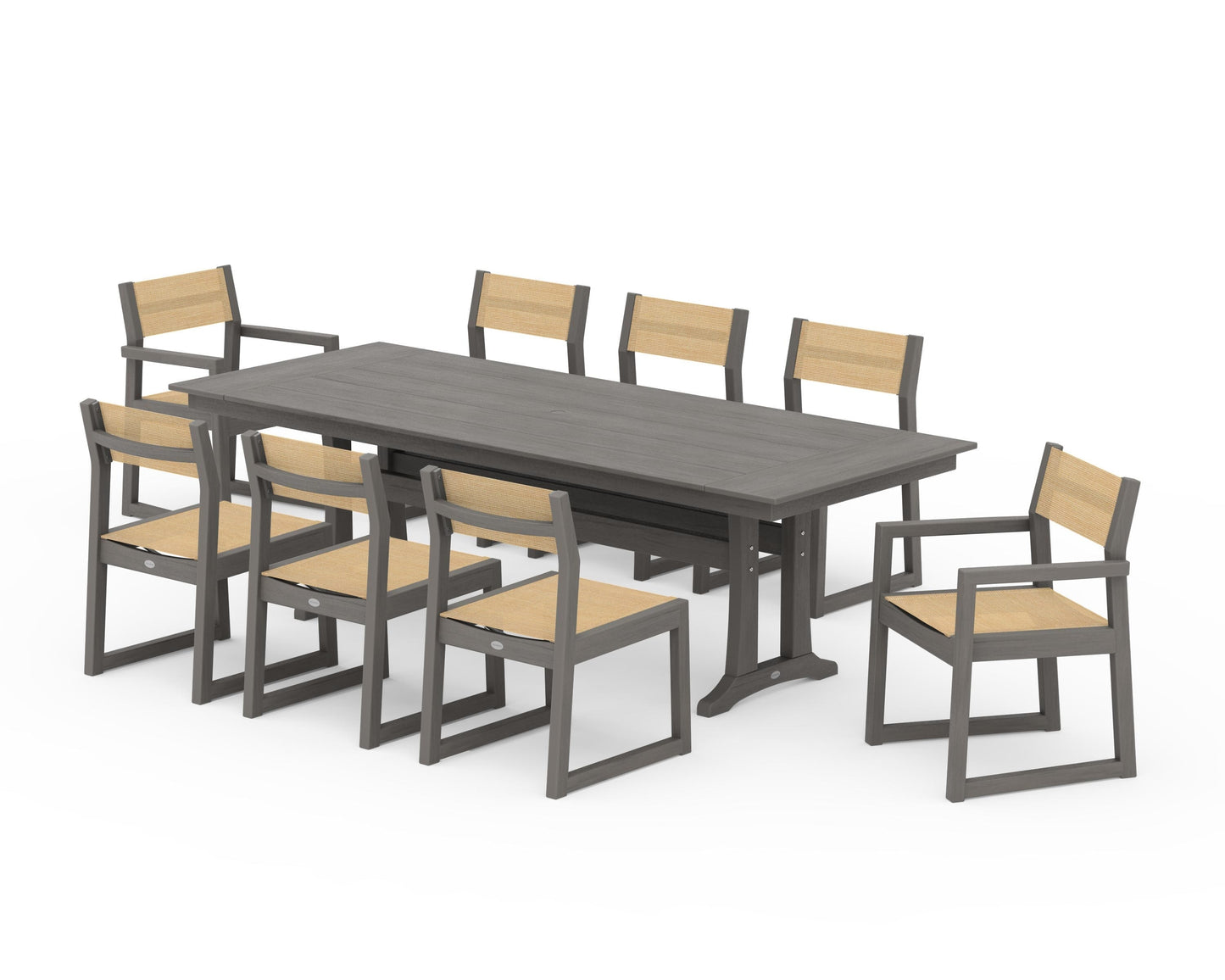 EDGE Sling 9-Piece Farmhouse Trestle Dining Set