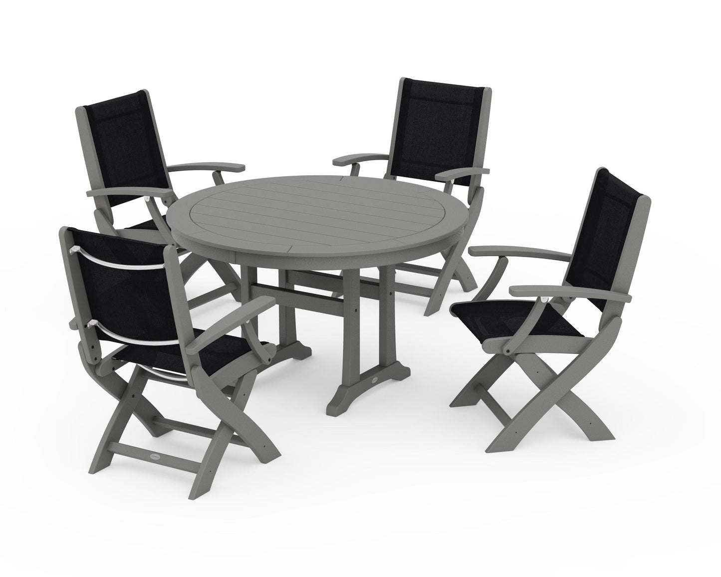 Coastal Folding Chair 5-Piece Round Dining Set with Trestle Legs