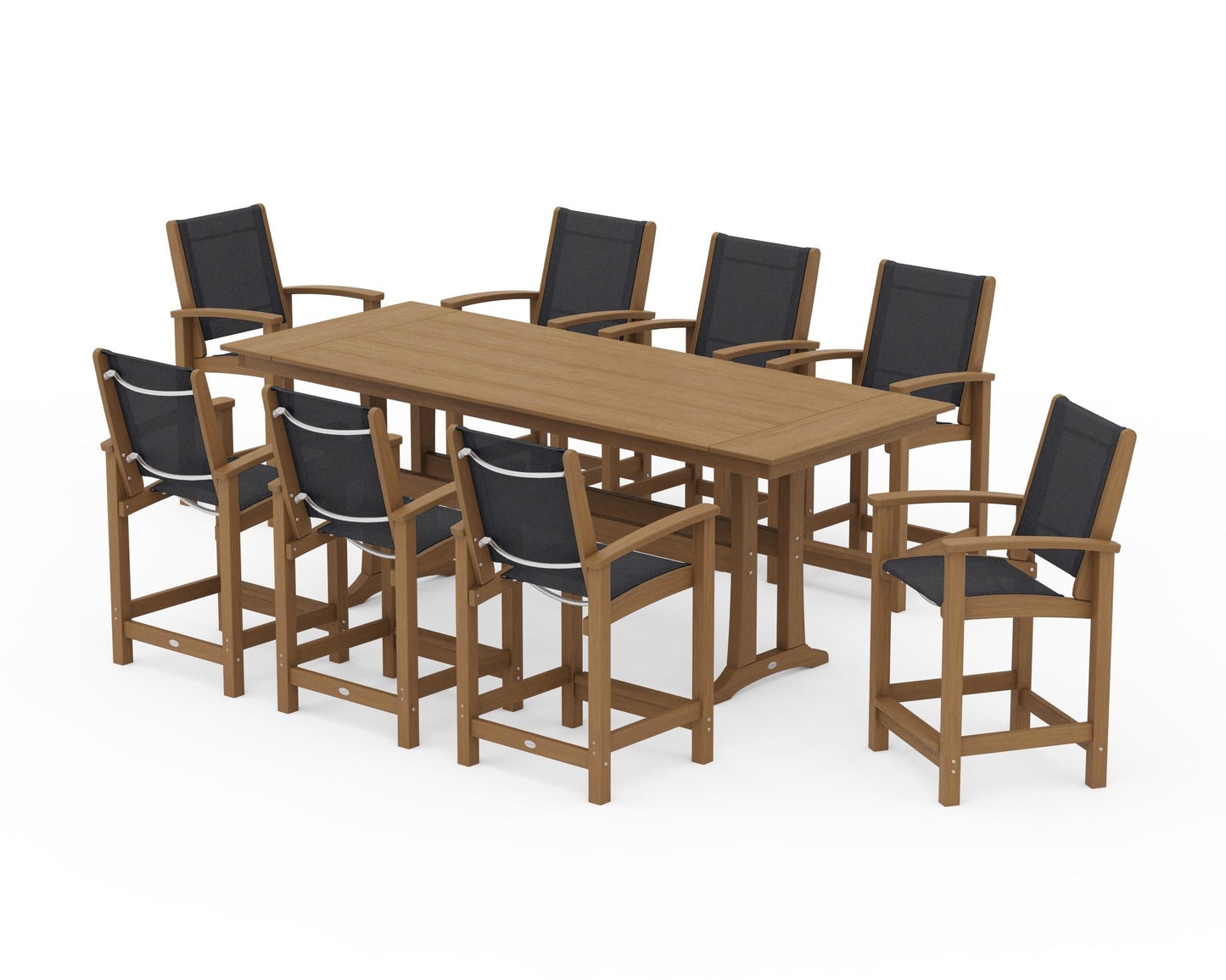 Coastal 9-Piece Farmhouse Counter Set with Trestle Legs