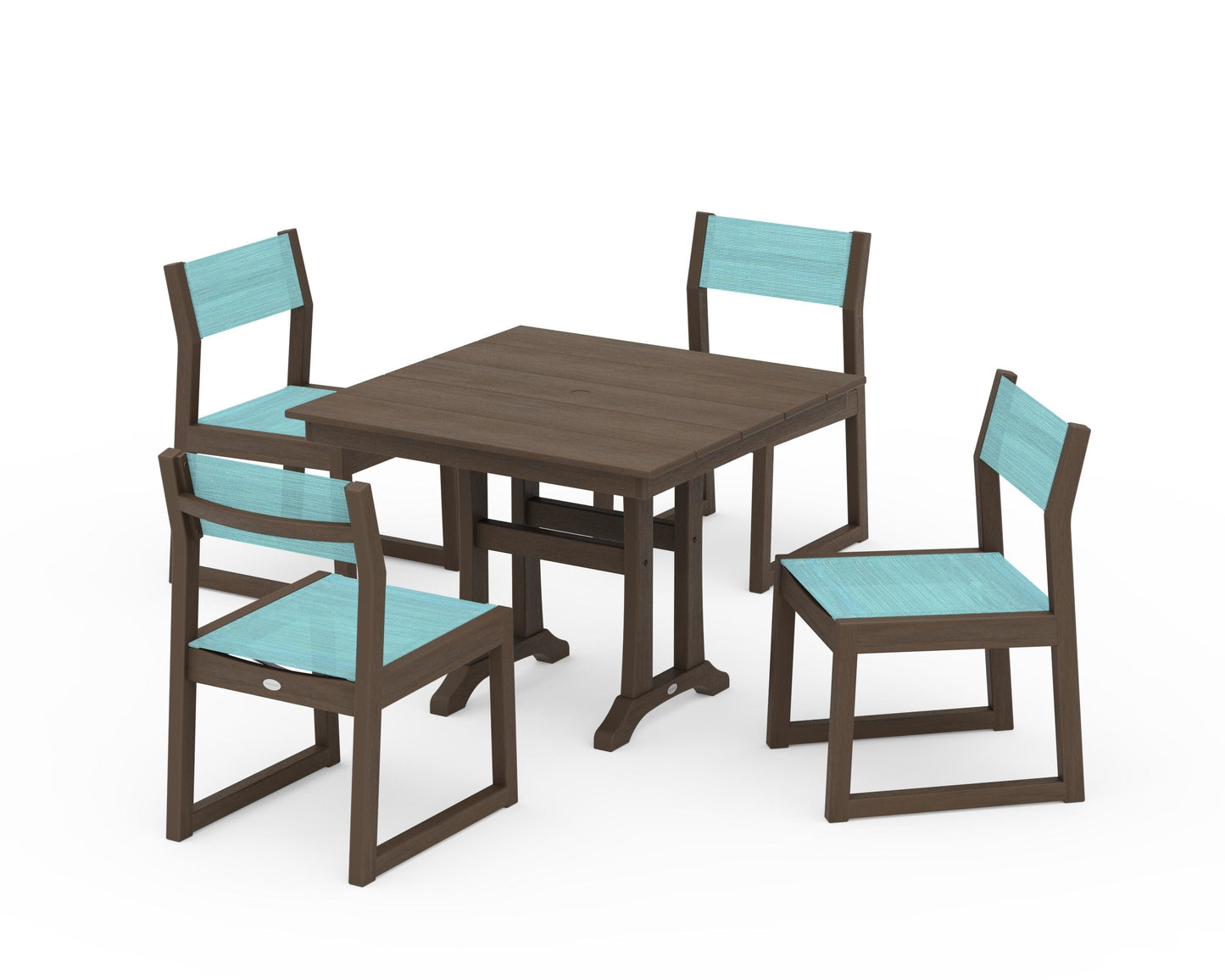 EDGE Sling 5-Piece Farmhouse Trestle Side Chair Dining Set