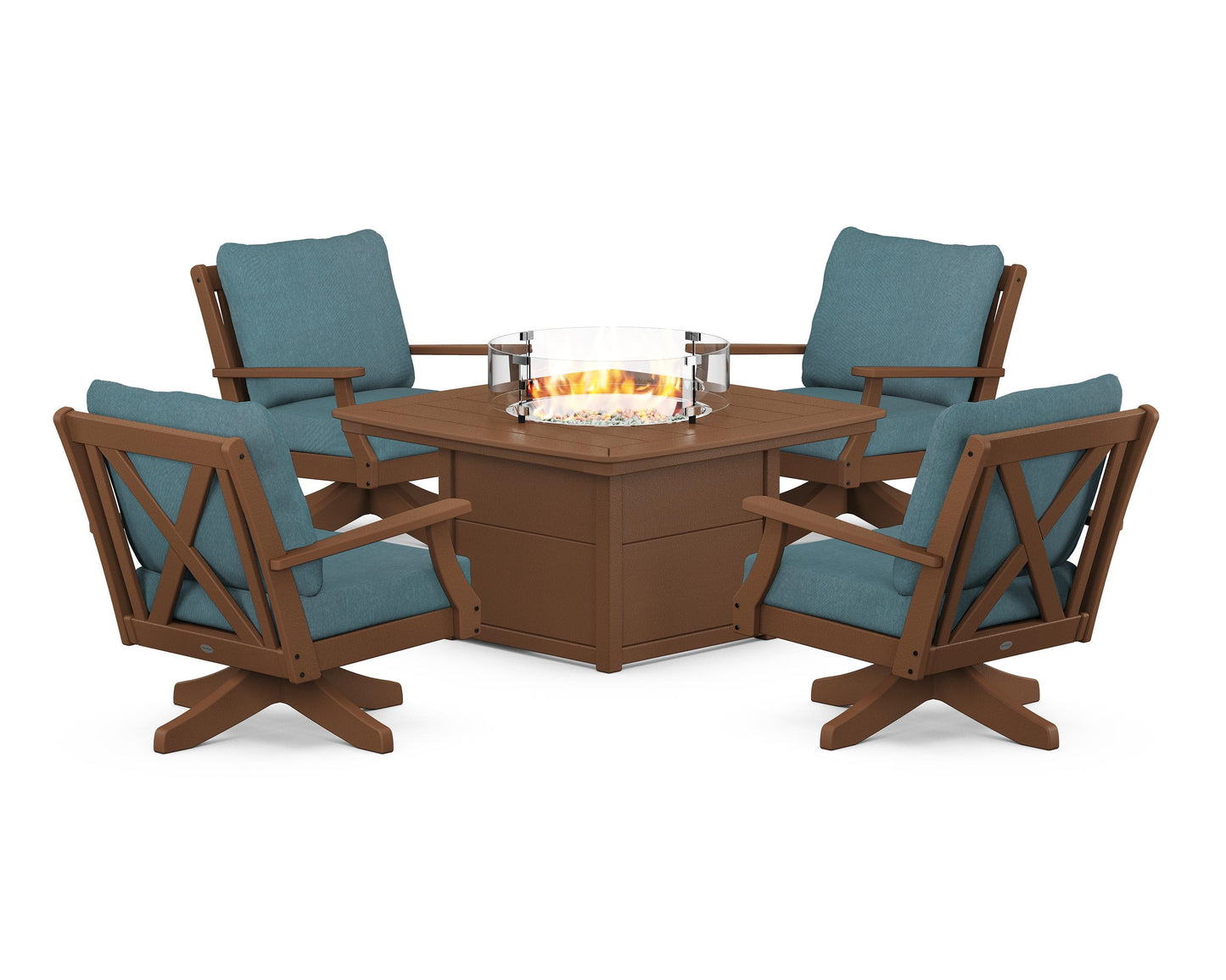 Braxton 5-Piece Deep Seating Swivel Conversation Set with Fire Pit Table