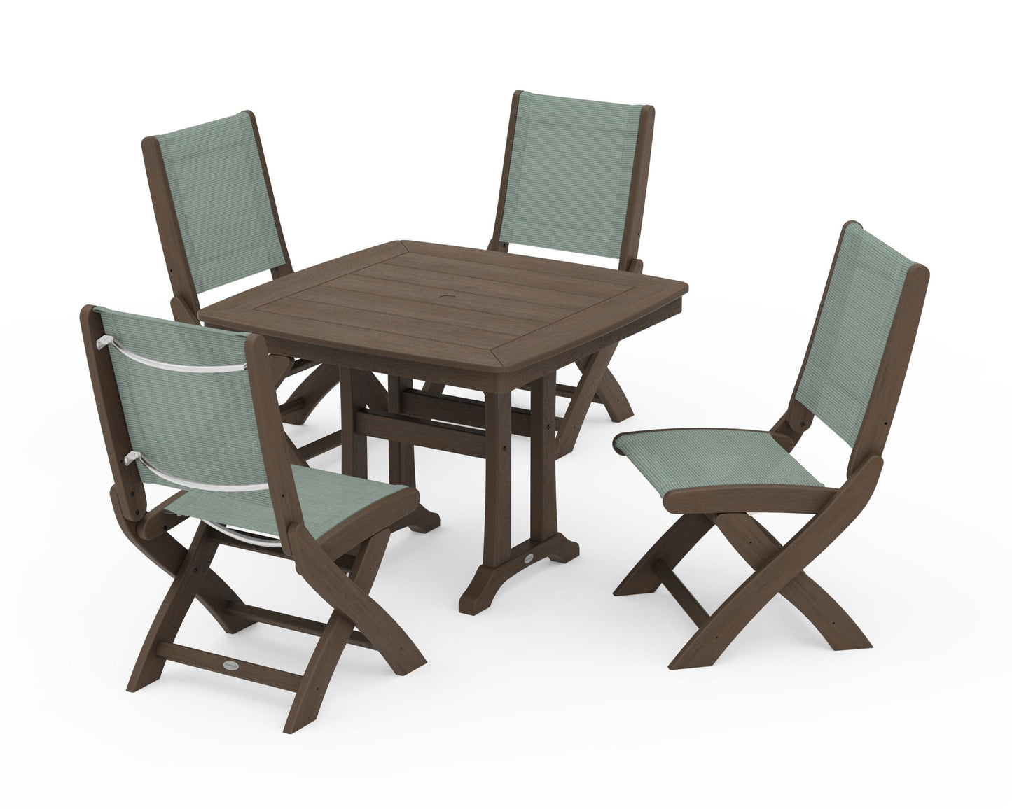 Coastal Folding Side Chair 5-Piece Dining Set with Trestle Legs