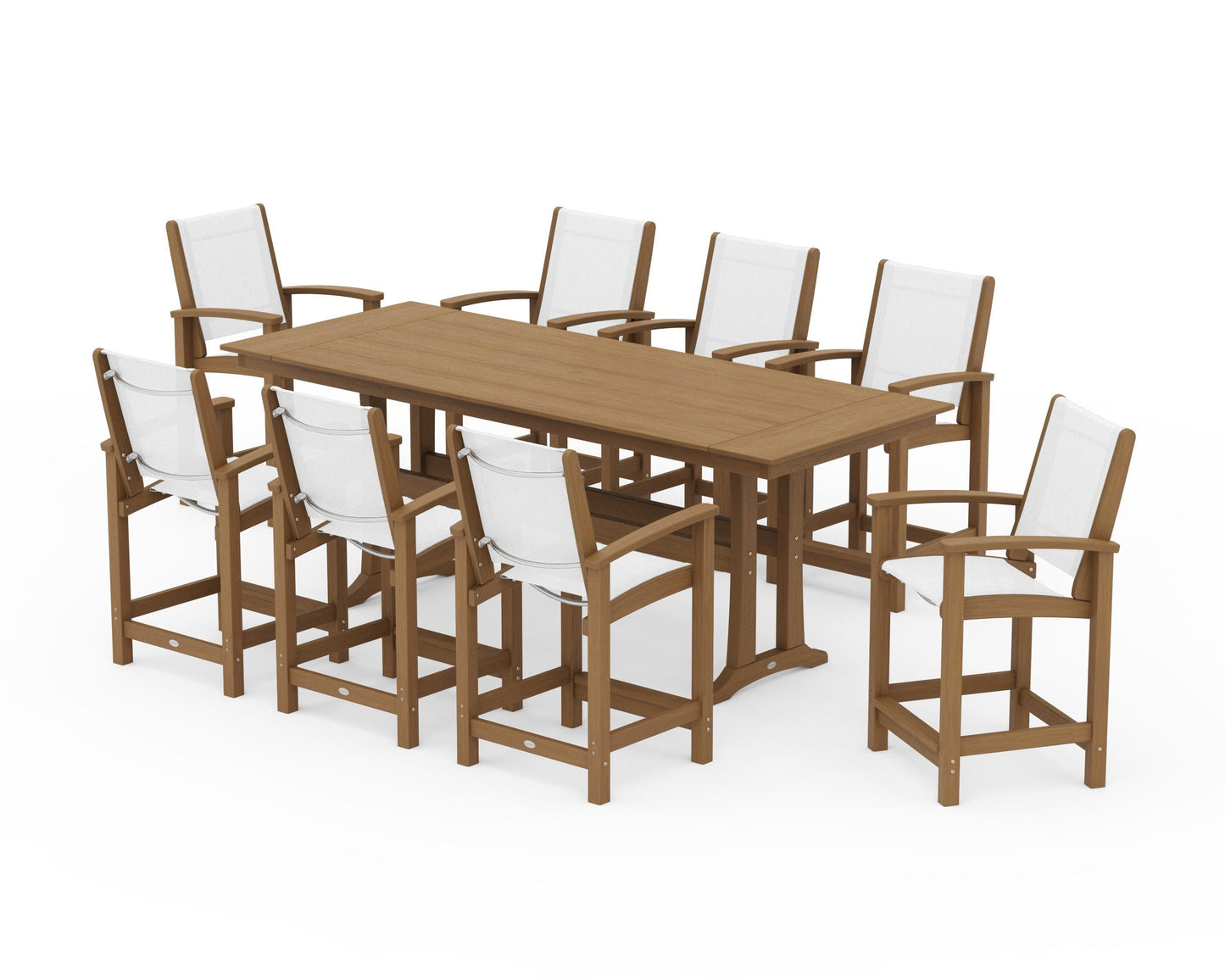 Coastal 9-Piece Farmhouse Counter Set with Trestle Legs
