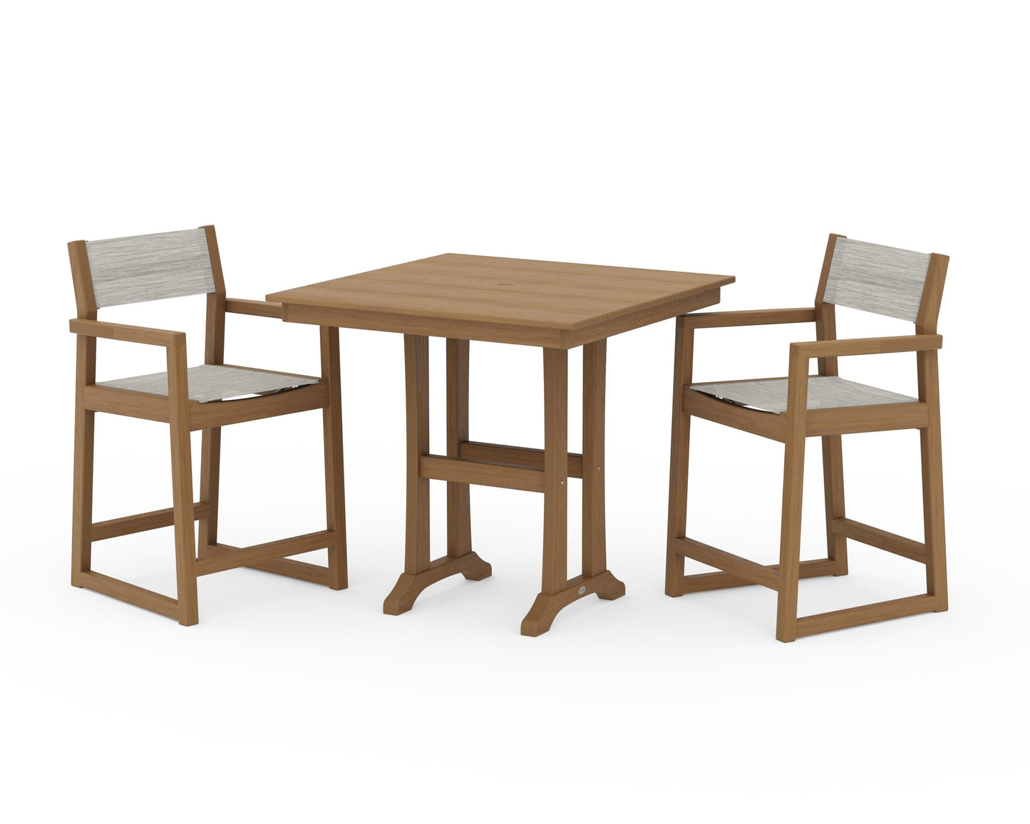 EDGE Sling Arm Chair 3-Piece Farmhouse Counter Set with Trestle Legs