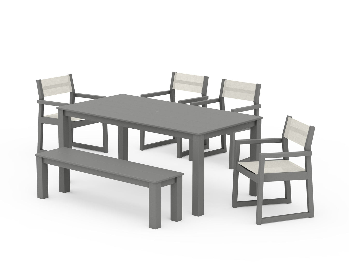 EDGE Sling Arm Chair 6-Piece Parsons Dining Set with Bench