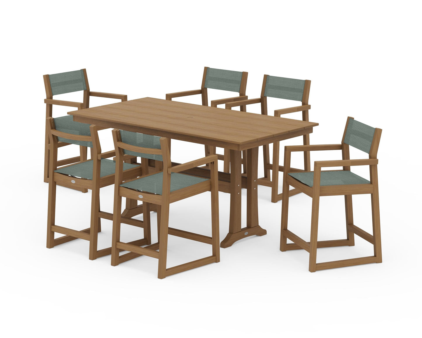 EDGE Sling Arm Chair 7-Piece Farmhouse Counter Set with Trestle Legs