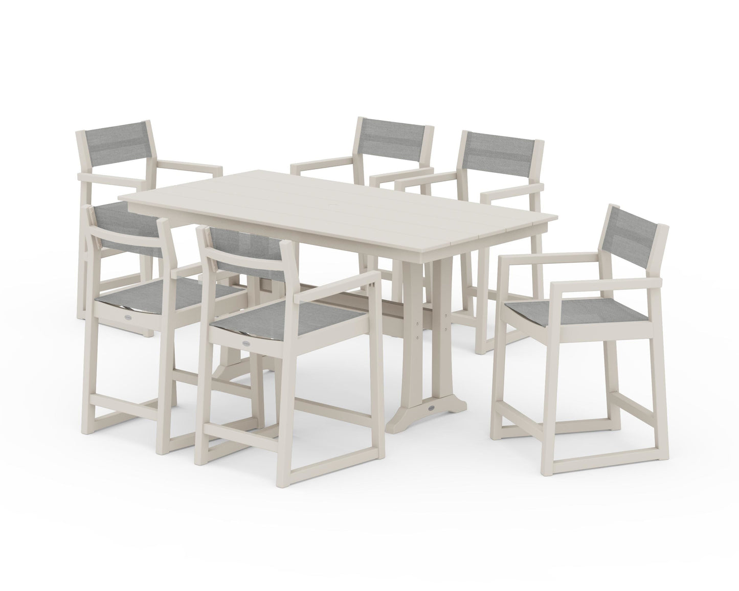 EDGE Sling Arm Chair 7-Piece Farmhouse Counter Set with Trestle Legs