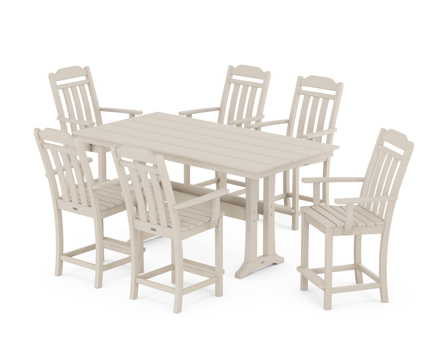 Cottage Arm Chair 7-Piece Farmhouse Counter Set with Trestle Legs