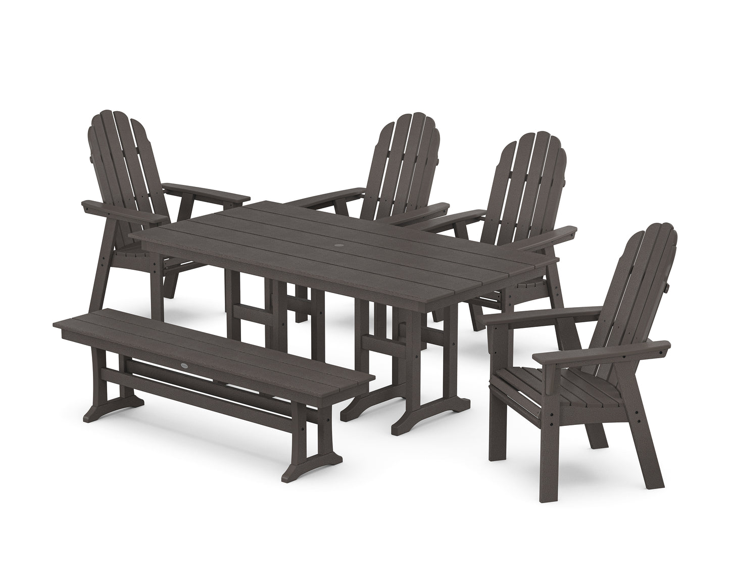 Vineyard Curveback Adirondack Chair 6-Piece Farmhouse Dining Set with Bench