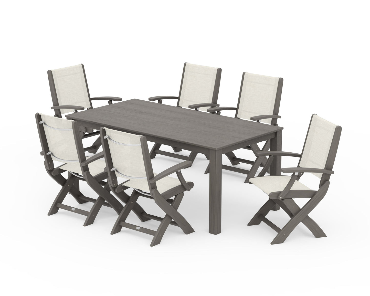 Coastal Folding Chair 7-Piece Parsons Dining Set