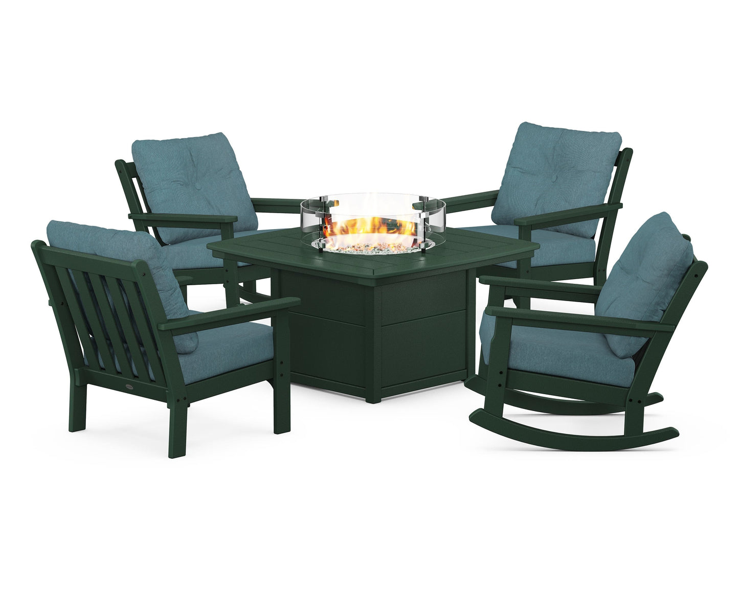 Vineyard 5-Piece Deep Seating Rocking Chair Conversation Set with Fire Pit Table