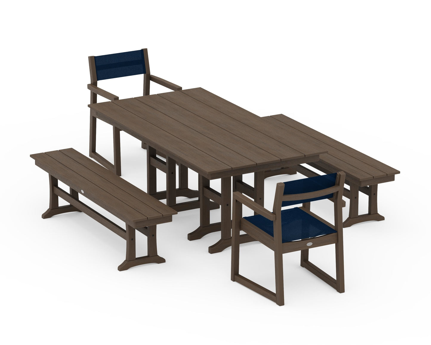 EDGE Sling Arm Chair 5-Piece Farmhouse Dining Set with Benches