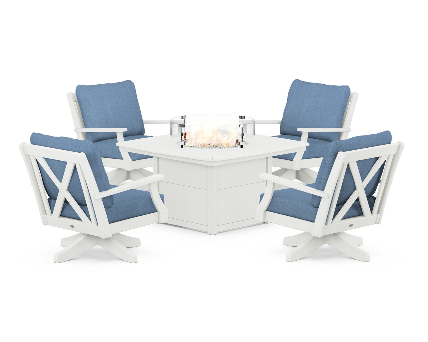 Braxton 5-Piece Deep Seating Swivel Conversation Set with Fire Pit Table