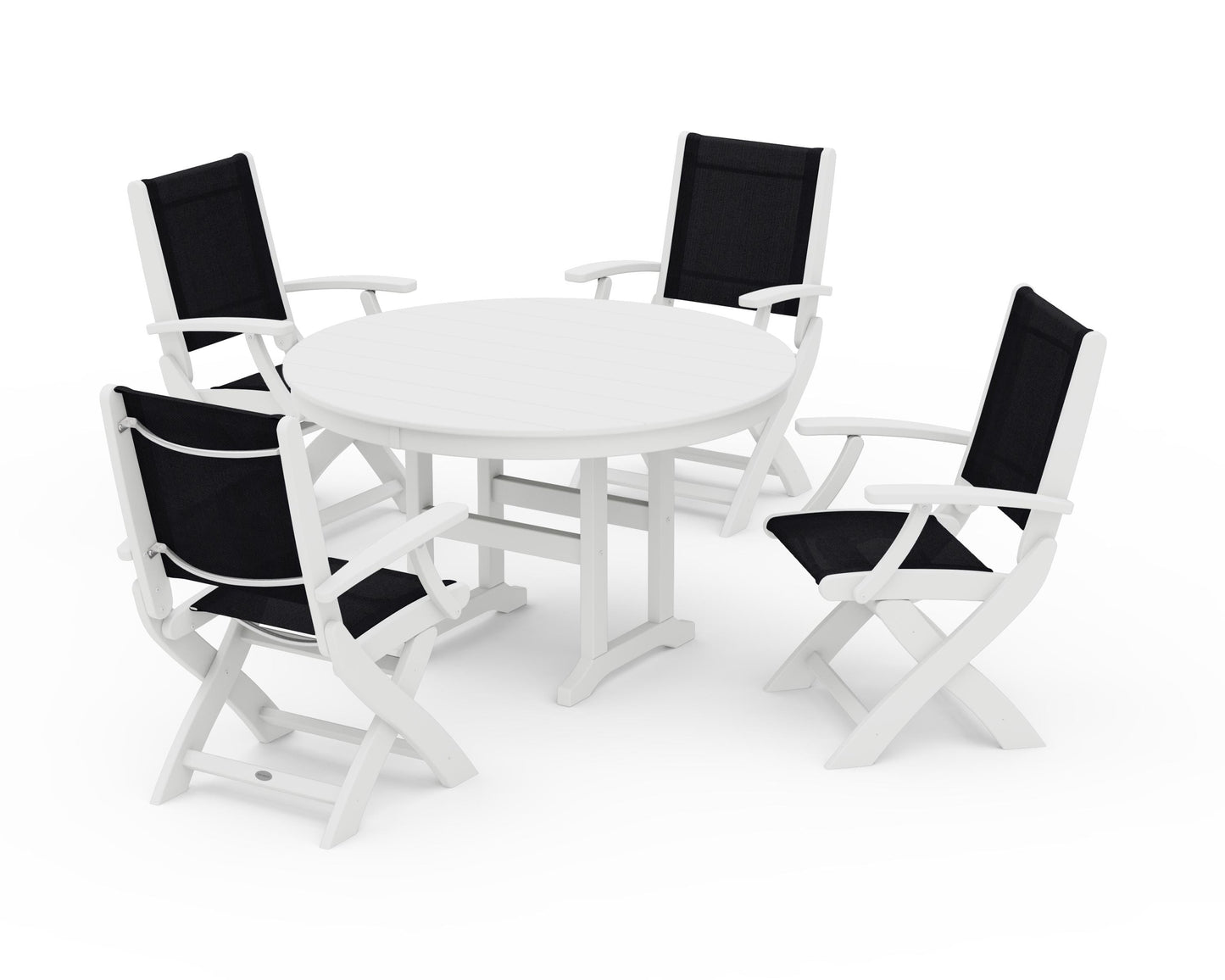 Coastal Folding Chair 5-Piece Round Dining Set