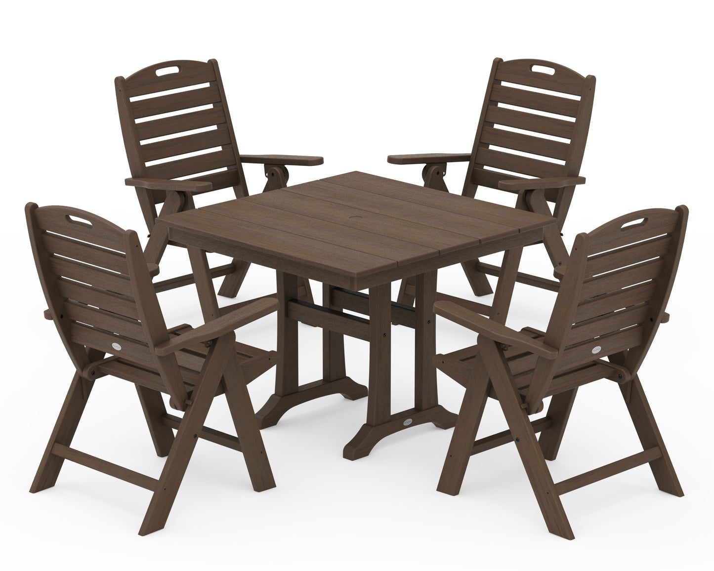 Nautical Folding Highback Chair 5-Piece Farmhouse Trestle Dining Set