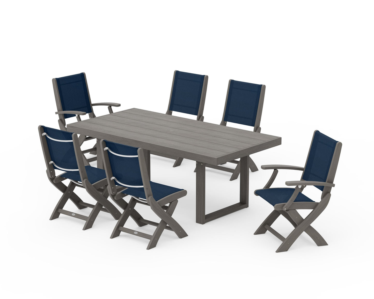Coastal Folding Chair 7-Piece Dining Set with Trestle Legs