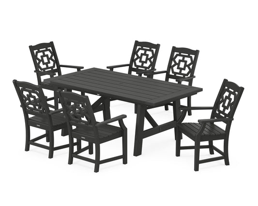 Chinoiserie Arm Chair 7-Piece Rustic Farmhouse Dining Set