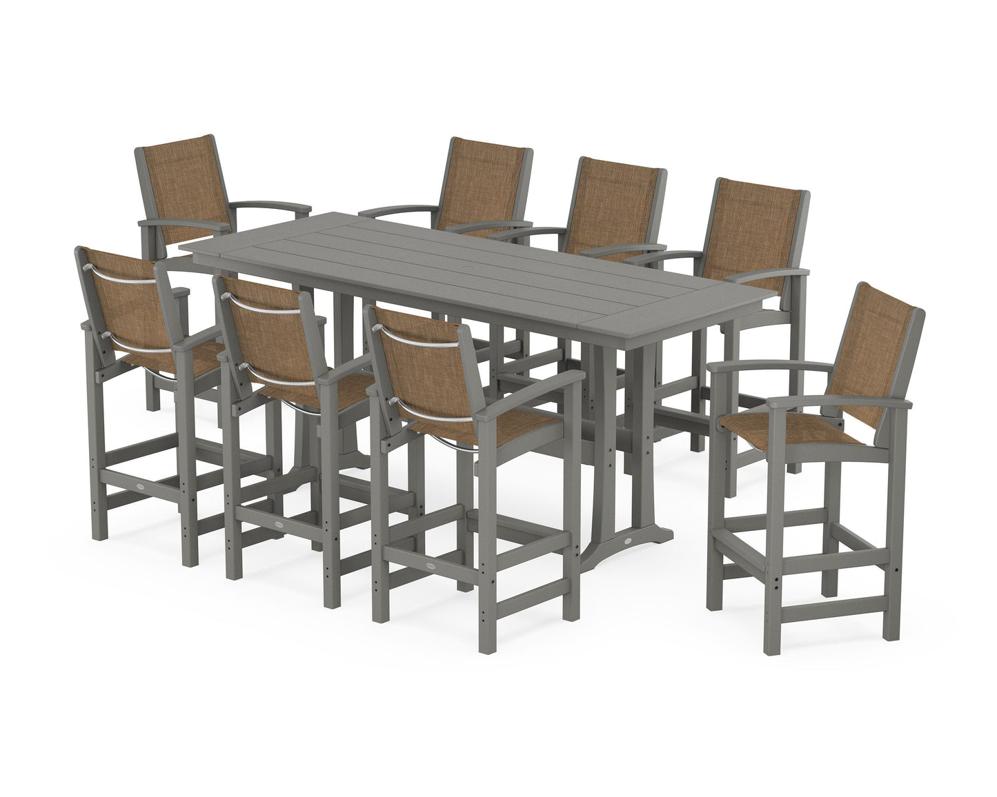 Coastal 9-Piece Farmhouse Bar Set with Trestle Legs