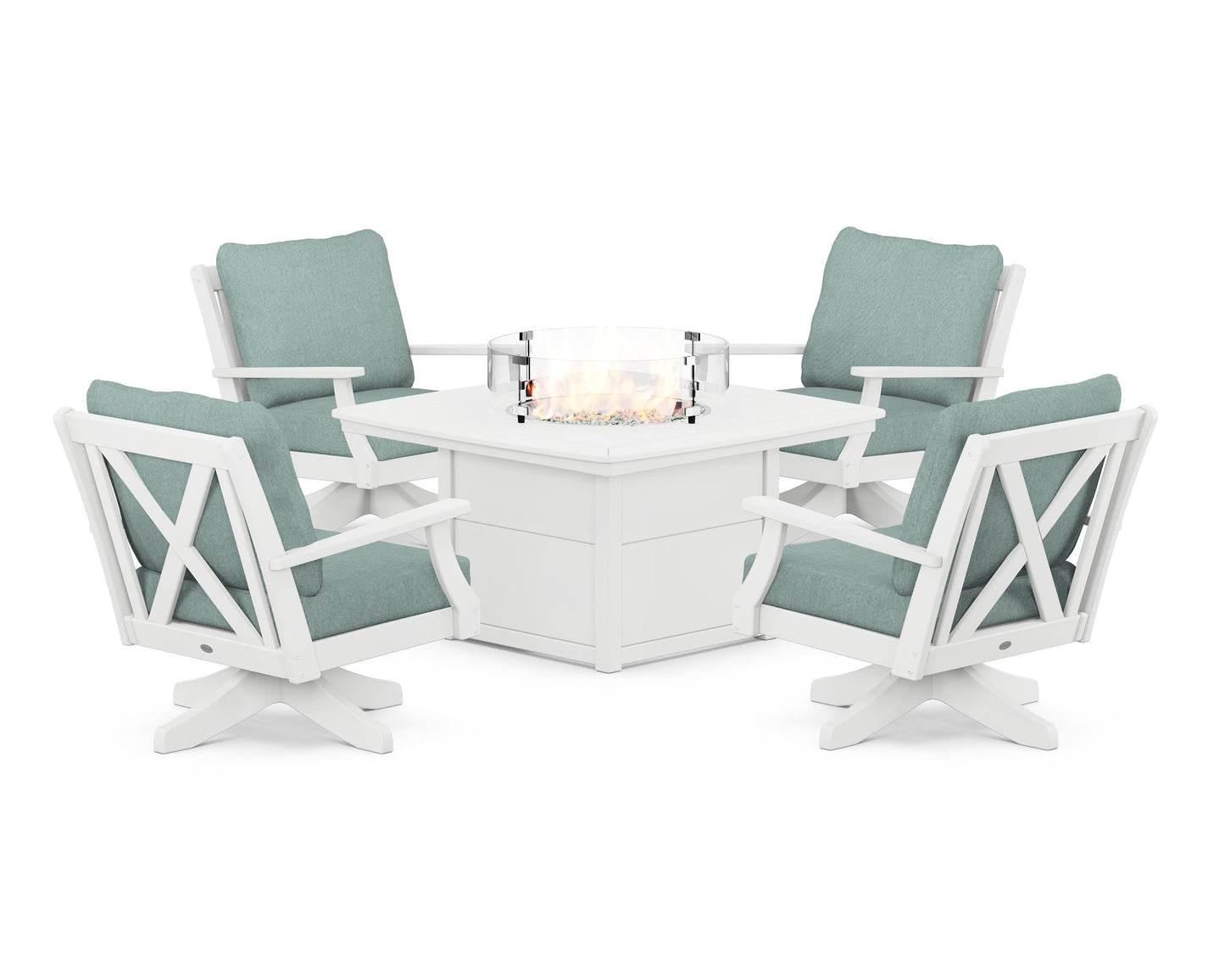 Braxton 5-Piece Deep Seating Swivel Conversation Set with Fire Pit Table