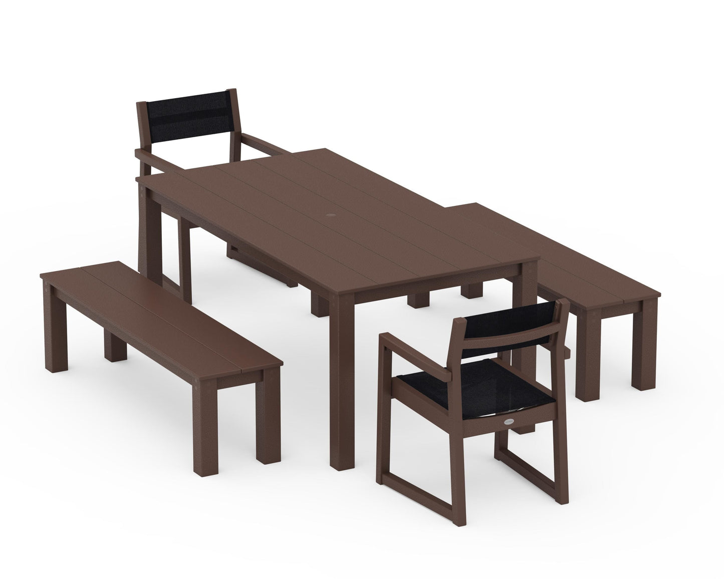 EDGE Sling Arm Chair 5-Piece Parsons Dining Set with Benches