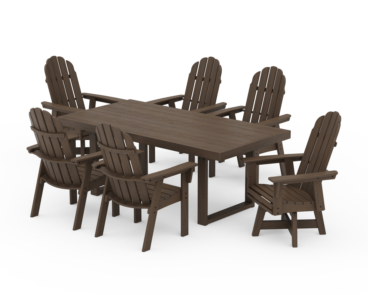 Vineyard Curveback Adirondack Swivel Chair 7-Piece Dining Set