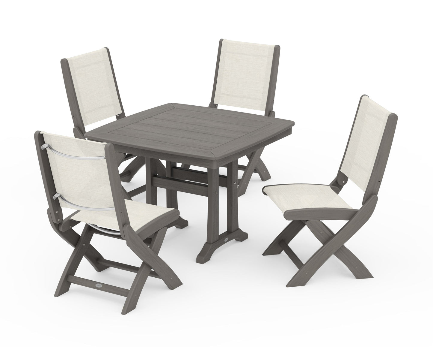 Coastal Folding Side Chair 5-Piece Dining Set with Trestle Legs