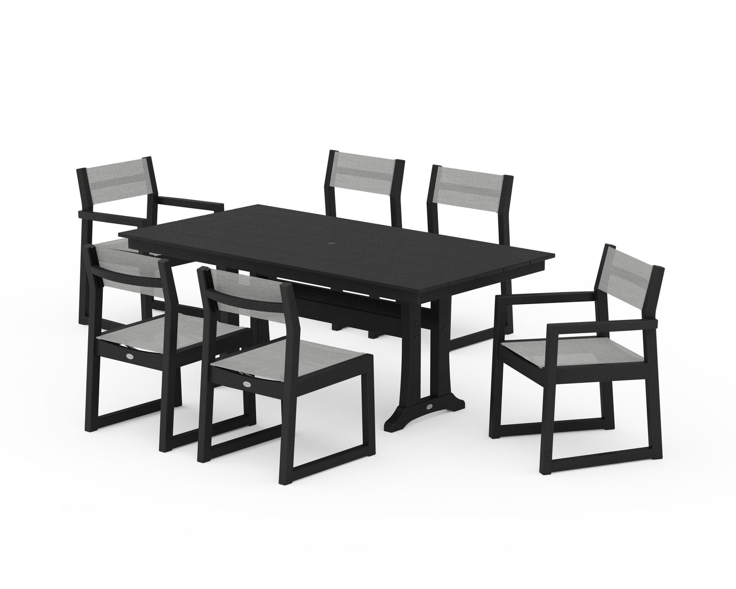EDGE Sling 7-Piece Farmhouse Trestle Dining Set