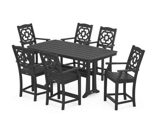 Chinoiserie Arm Chair 7-Piece Counter Set with Trestle Legs