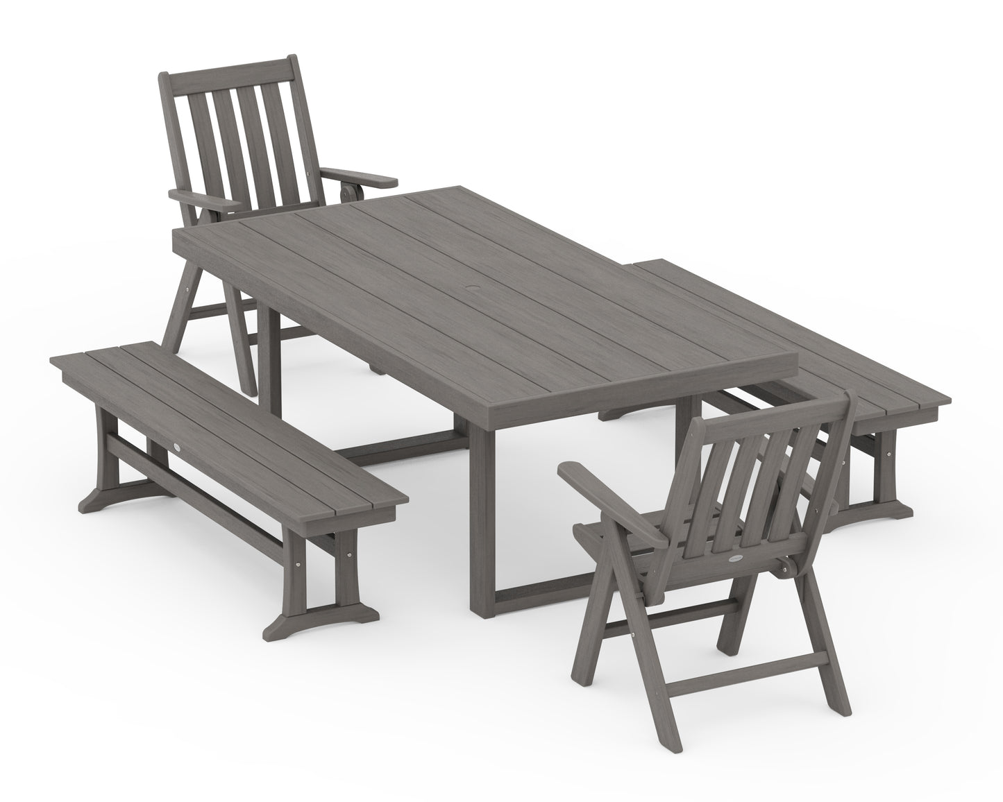 Vineyard Folding Chair 5-Piece Dining Set with Benches