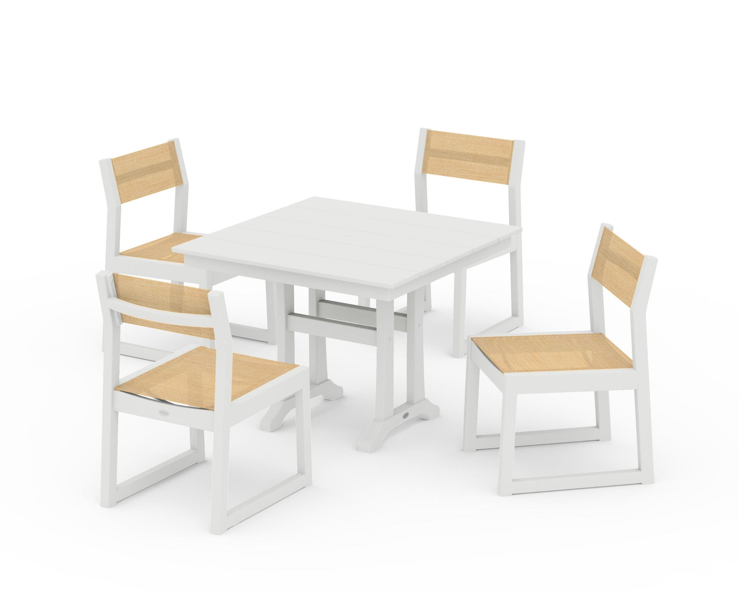 EDGE Sling 5-Piece Farmhouse Trestle Side Chair Dining Set