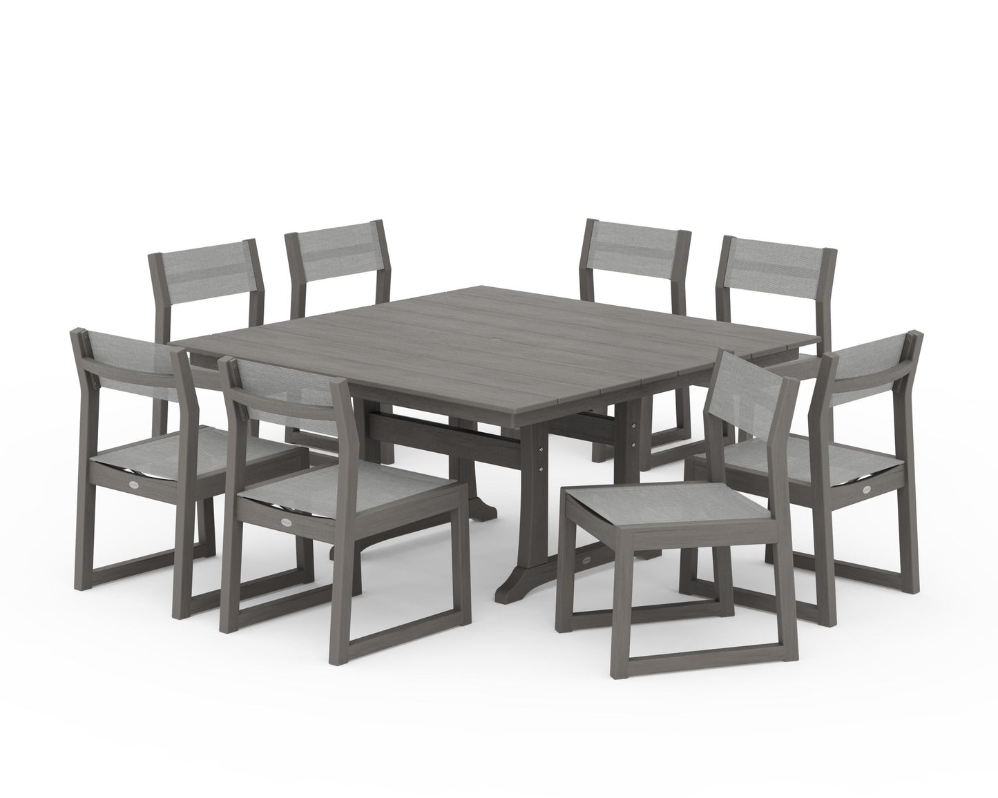 EDGE Sling Side Chair 9-Piece Farmhouse Trestle Dining Set