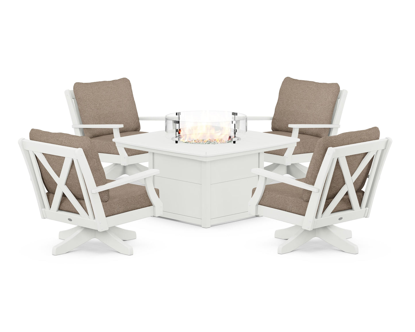 Braxton 5-Piece Deep Seating Swivel Conversation Set with Fire Pit Table