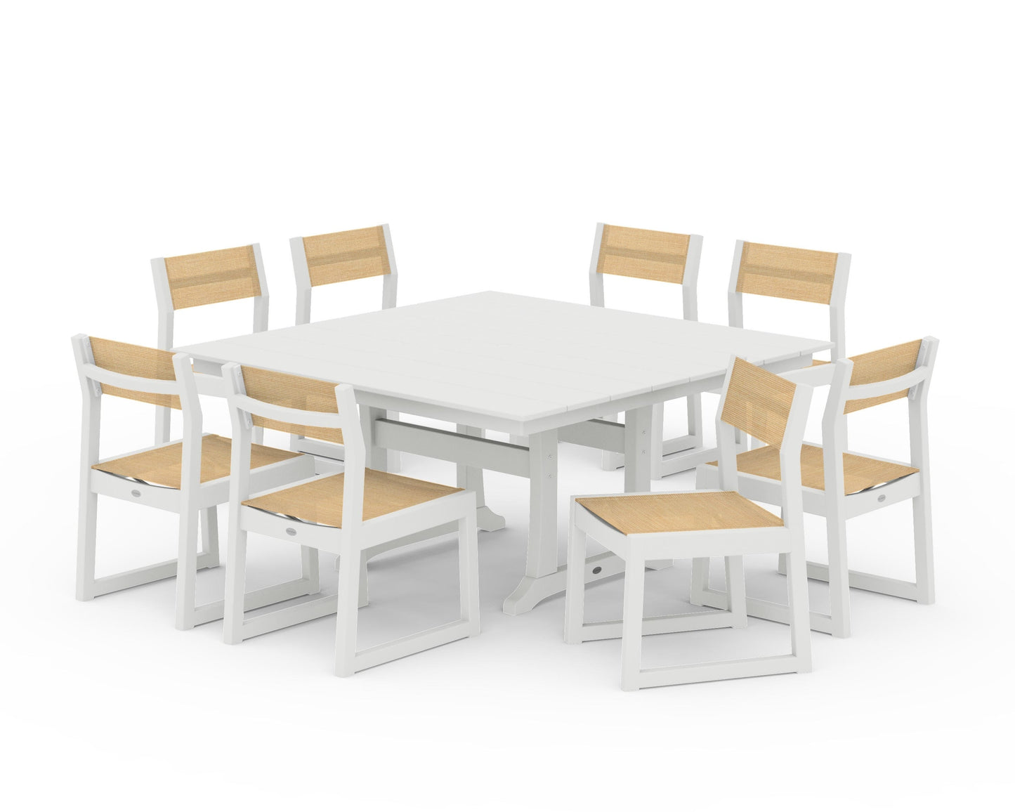 EDGE Sling Side Chair 9-Piece Farmhouse Trestle Dining Set