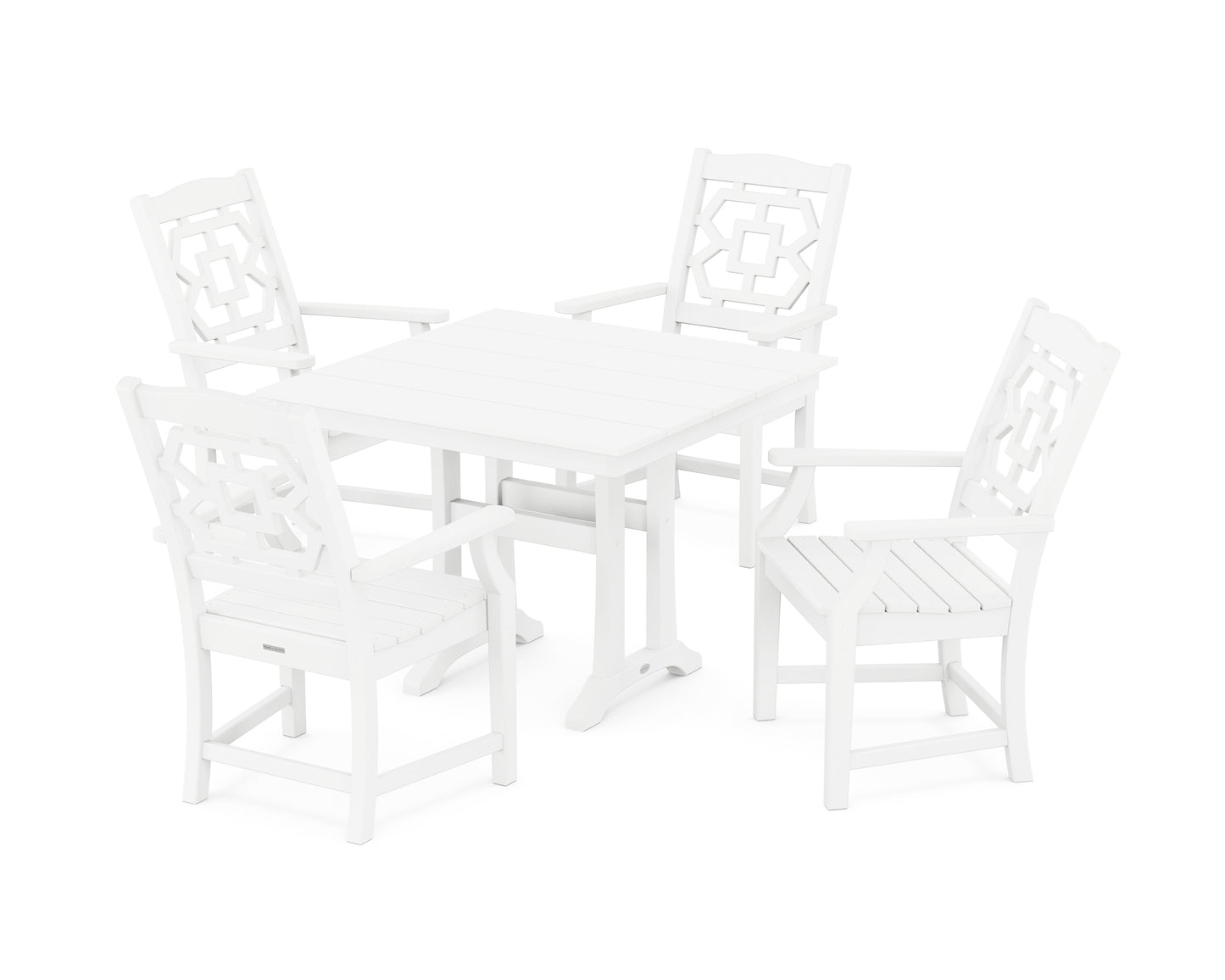 Chinoiserie 5-Piece Farmhouse Dining Set with Trestle Legs