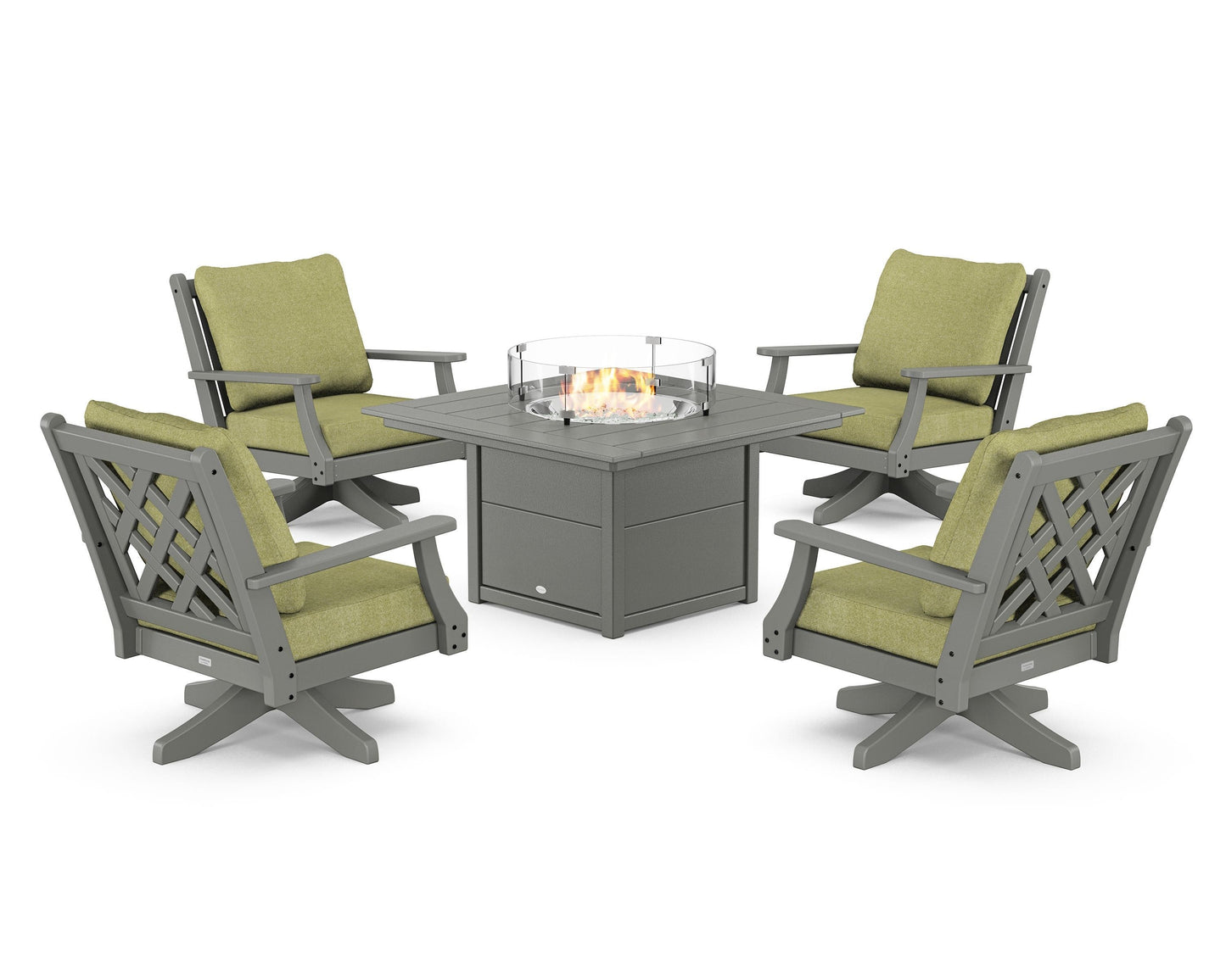 Wovendale 5-Piece Deep Seating Swivel Conversation Set with Fire Pit Table