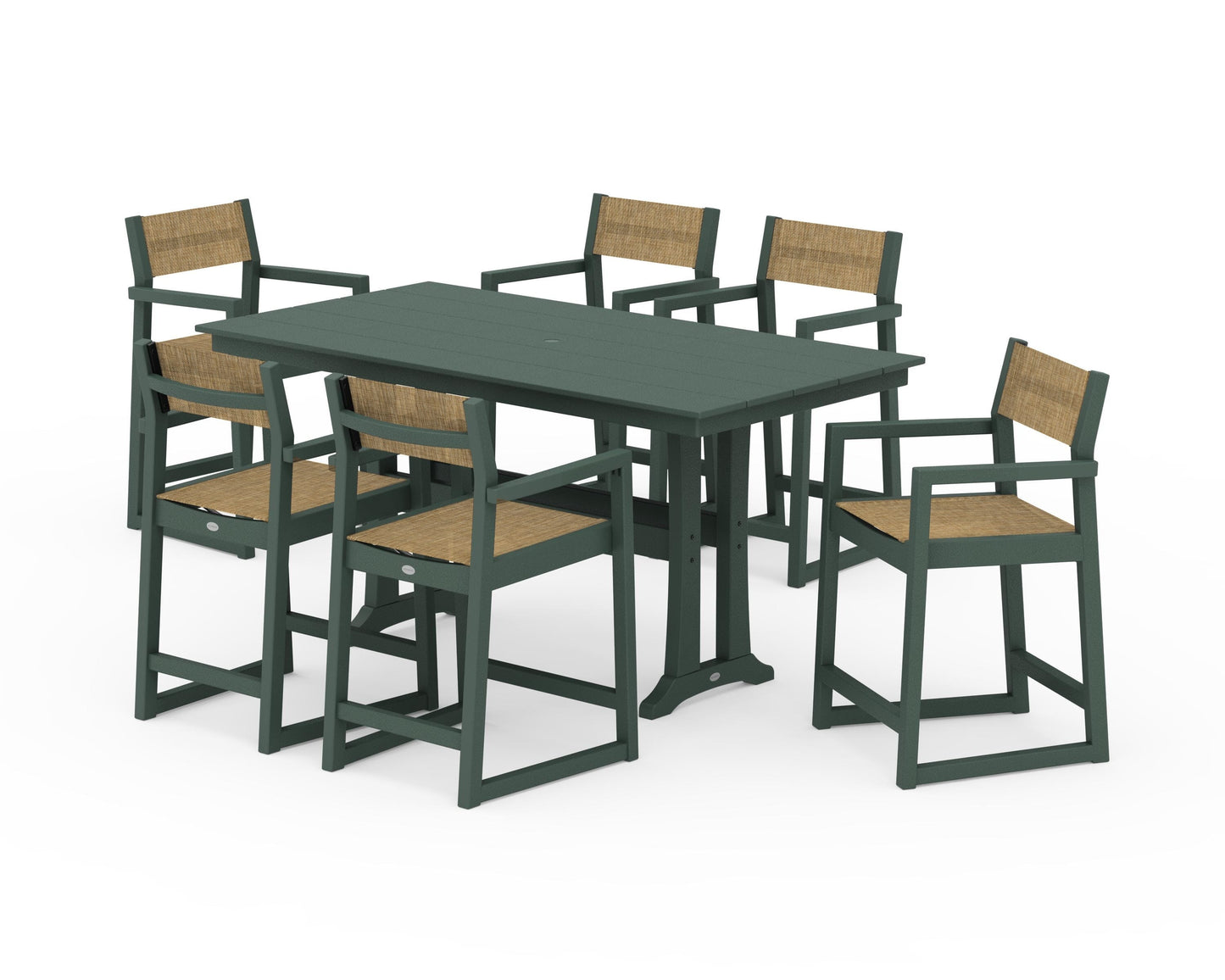 EDGE Sling Arm Chair 7-Piece Farmhouse Counter Set with Trestle Legs